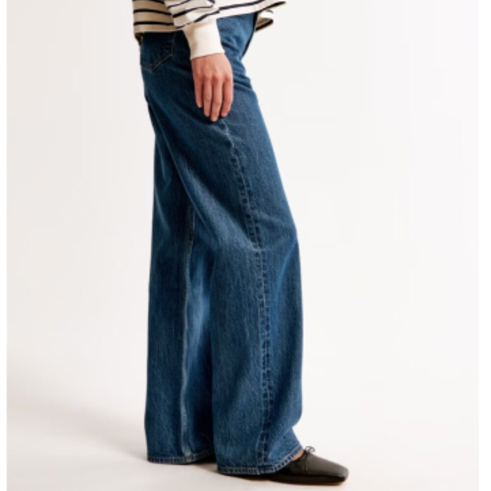 Abercrombie High Rise Loose Wide Leg Jean Dark Marble Color Wash size 26 - Picture 5 of 15